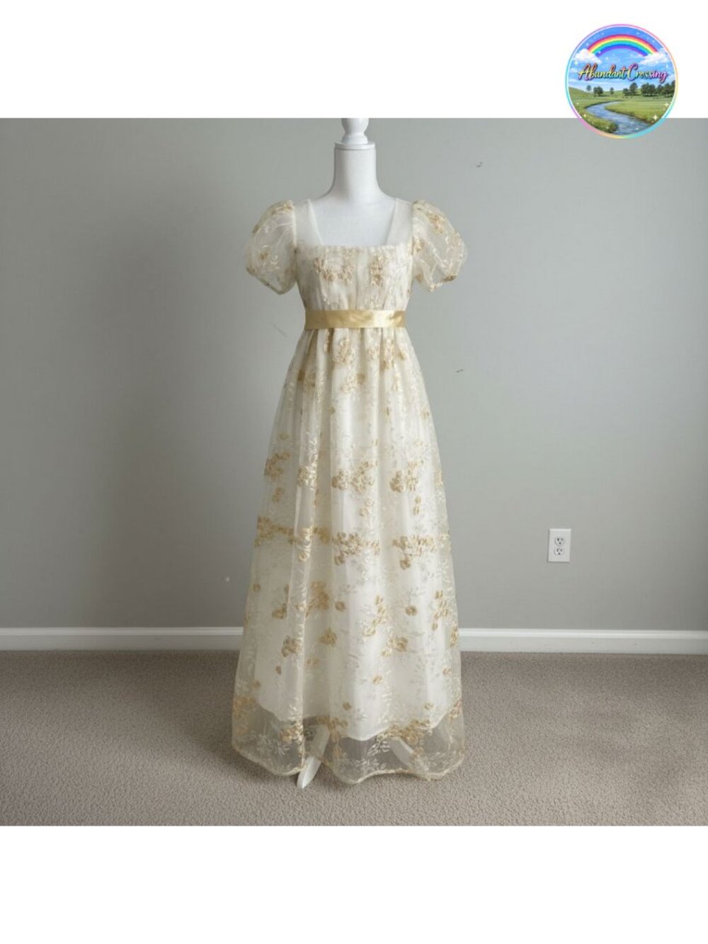 Regency Victorian Ball Gown Costume Set with Gloves & Ribbon